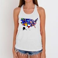 United States Map With Embeded Flags Women's Knotted Racerback Tank