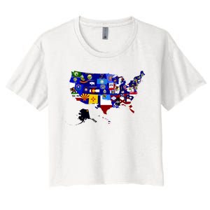 United States Map With Embeded Flags Women's Crop Top Tee