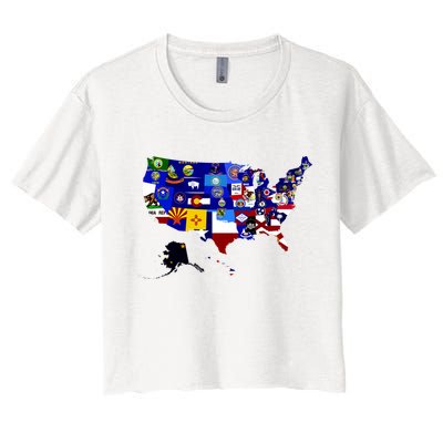 United States Map With Embeded Flags Crop Top