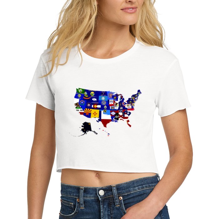 United States Map With Embeded Flags Crop Top