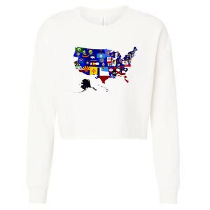 United States Map With Embeded Flags Cropped Pullover Crew