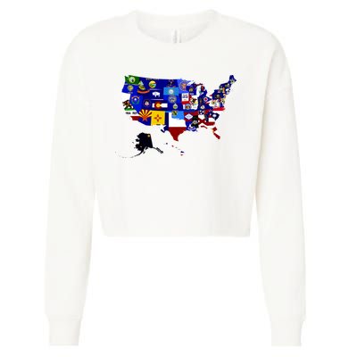United States Map With Embeded Flags Cropped Pullover Crew
