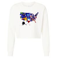United States Map With Embeded Flags Cropped Pullover Crew