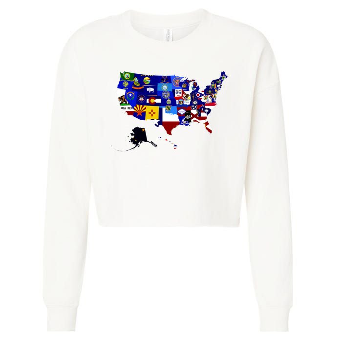 United States Map With Embeded Flags Cropped Pullover Crew