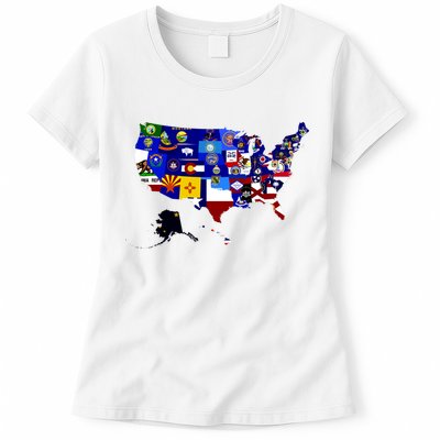 United States Map With Embeded Flags Womens T-Shirt