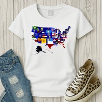 United States Map With Embeded Flags Womens T-Shirt