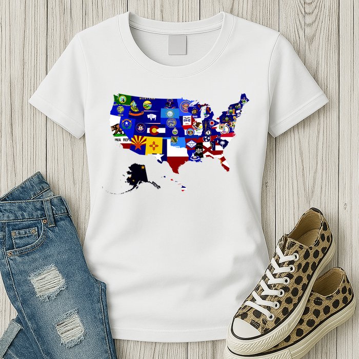 United States Map With Embeded Flags Womens T-Shirt