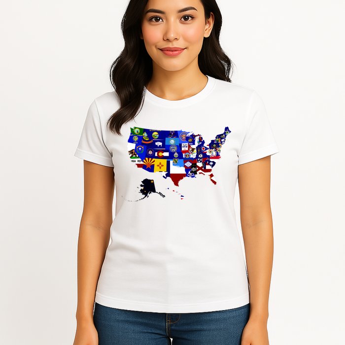 United States Map With Embeded Flags Womens T-Shirt