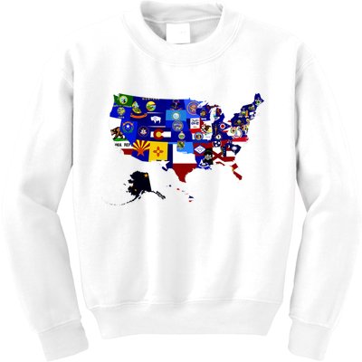 United States Map With Embeded Flags Kids Sweatshirt