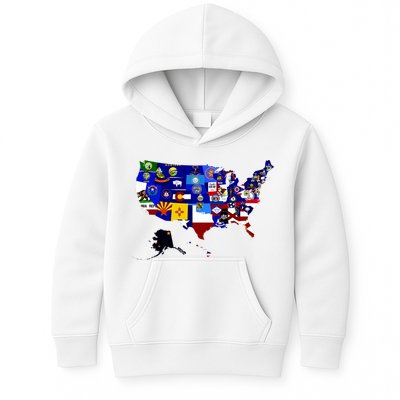United States Map With Embeded Flags Kids Hoodie