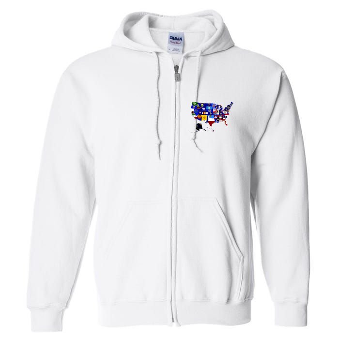 United States Map With Embeded Flags Full Zip Hoodie