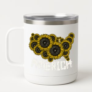 United States Map Sunflowers Cute Gift Farmer Gift Sunflower America Funny Gift 12 oz Stainless Steel Tumbler Cup