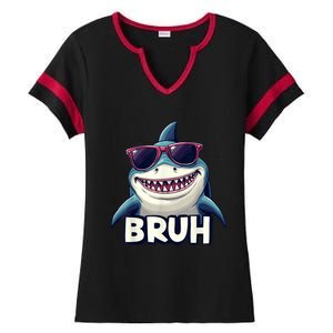 Unny Shark Meme Bruh Teenager Humor Ladies Halftime Notch Neck Tee