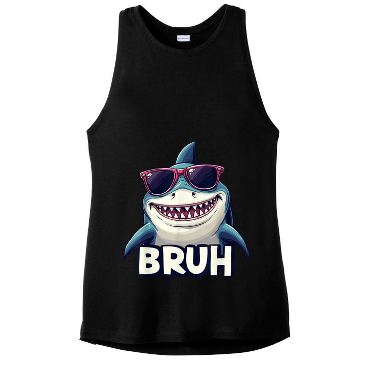 Unny Shark Meme Bruh Teenager Humor Ladies PosiCharge Tri-Blend Wicking Tank