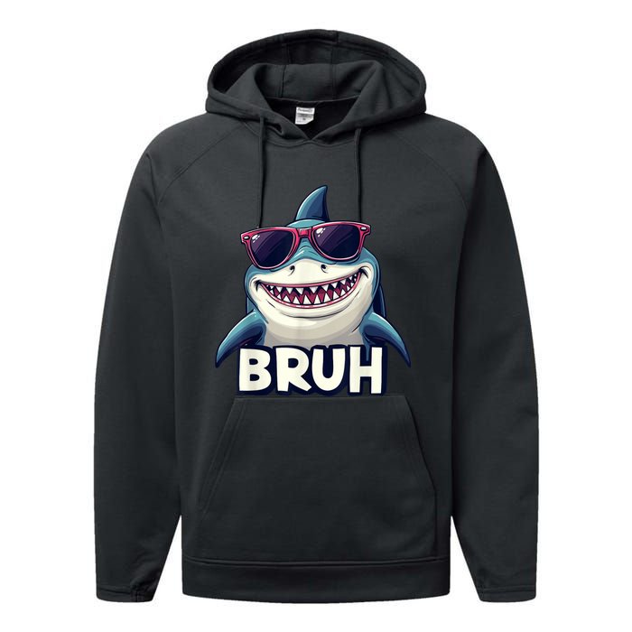 Unny Shark Meme Bruh Teenager Humor Performance Fleece Hoodie