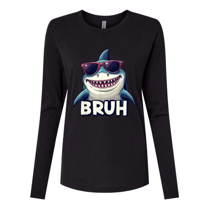 Unny Shark Meme Bruh Teenager Humor Womens Cotton Relaxed Long Sleeve T-Shirt