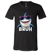 Unny Shark Meme Bruh Teenager Humor V-Neck T-Shirt