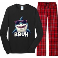 Unny Shark Meme Bruh Teenager Humor Long Sleeve Pajama Set