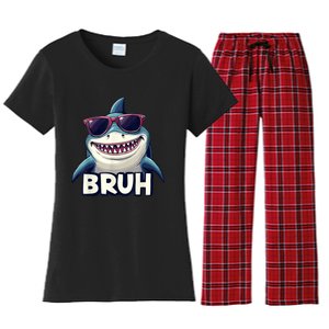 Unny Shark Meme Bruh Teenager Humor Women's Flannel Pajama Set