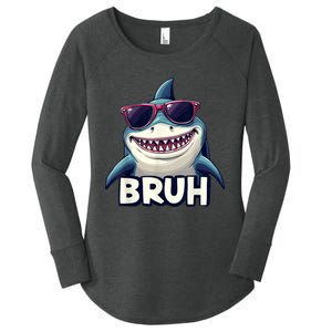 Unny Shark Meme Bruh Teenager Humor Women's Perfect Tri Tunic Long Sleeve Shirt