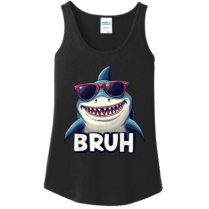 Unny Shark Meme Bruh Teenager Humor Ladies Essential Tank