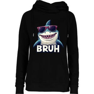 Unny Shark Meme Bruh Teenager Humor Womens Funnel Neck Pullover Hood