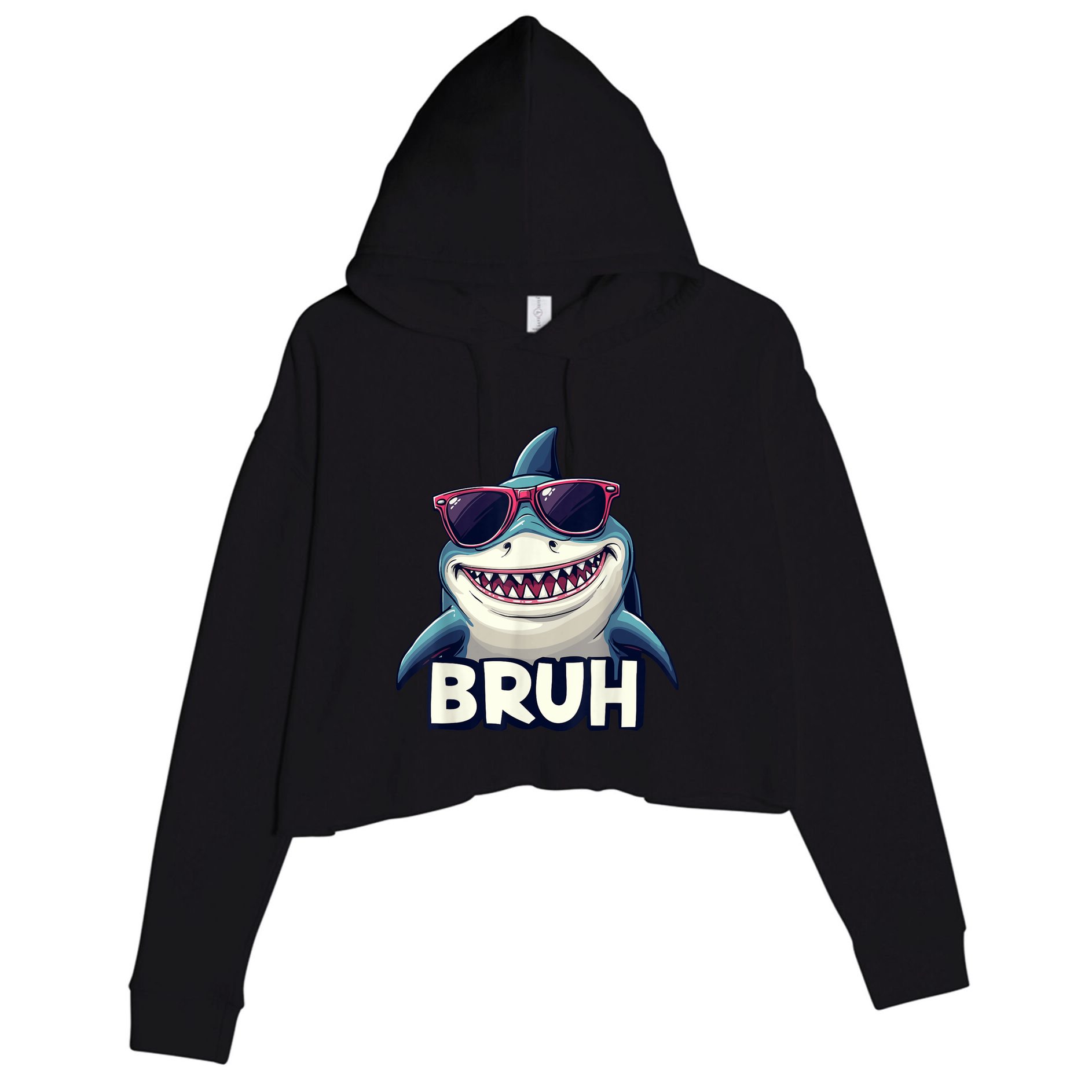Unny Shark Meme Bruh Teenager Humor Crop Fleece Hoodie