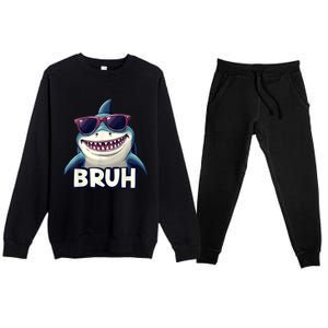 Unny Shark Meme Bruh Teenager Humor Premium Crewneck Sweatsuit Set