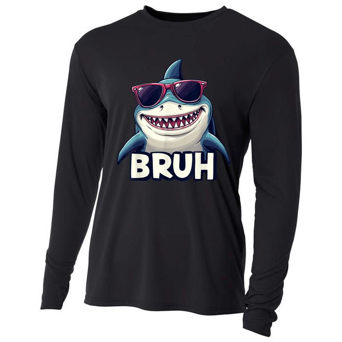 Unny Shark Meme Bruh Teenager Humor Cooling Performance Long Sleeve Crew