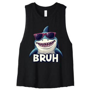 Unny Shark Meme Bruh Teenager Humor Women's Racerback Cropped Tank