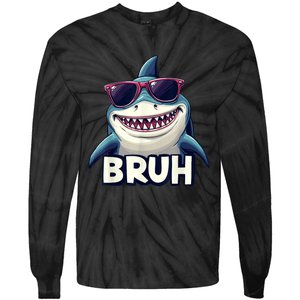 Unny Shark Meme Bruh Teenager Humor Tie-Dye Long Sleeve Shirt