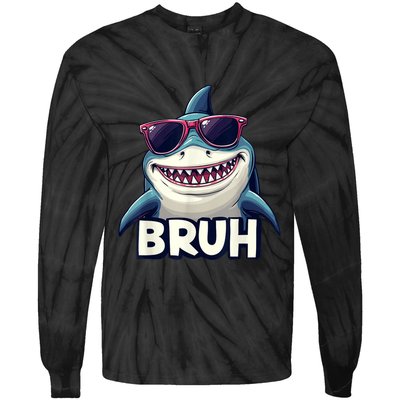 Unny Shark Meme Bruh Teenager Humor Tie-Dye Long Sleeve Shirt