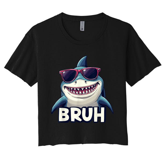 Unny Shark Meme Bruh Teenager Humor Women's Crop Top Tee