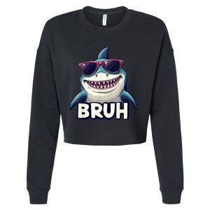 Unny Shark Meme Bruh Teenager Humor Cropped Pullover Crew