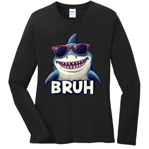 Unny Shark Meme Bruh Teenager Humor Ladies Long Sleeve Shirt