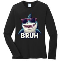 Unny Shark Meme Bruh Teenager Humor Ladies Long Sleeve Shirt