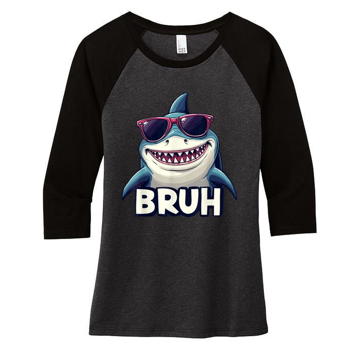 Unny Shark Meme Bruh Teenager Humor Women's Tri-Blend 3/4-Sleeve Raglan Shirt