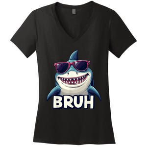 Unny Shark Meme Bruh Teenager Humor Women's V-Neck T-Shirt