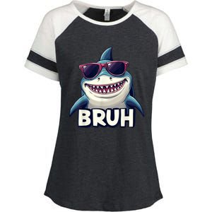 Unny Shark Meme Bruh Teenager Humor Enza Ladies Jersey Colorblock Tee