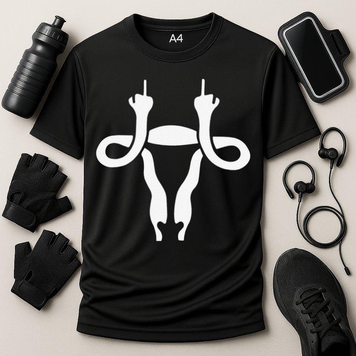 Uterus Shows Middle Finger Feminist Feminism Cooling Performance Crew T-Shirt