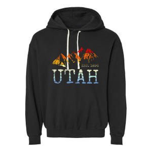 Utah Sunset Mountain Home Est 1896 Cool Hiking Garment-Dyed Fleece Hoodie