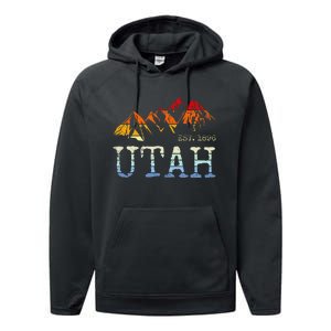 Utah Sunset Mountain Home Est 1896 Cool Hiking Performance Fleece Hoodie