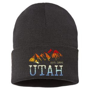 Utah Sunset Mountain Home Est 1896 Cool Hiking Sustainable Knit Beanie