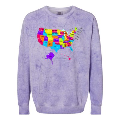 United States Map With States And Capital Cities Colorblast Crewneck Sweatshirt