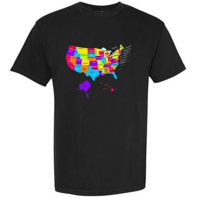 United States Map With States And Capital Cities Garment-Dyed Heavyweight T-Shirt