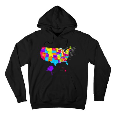 United States Map With States And Capital Cities Hoodie