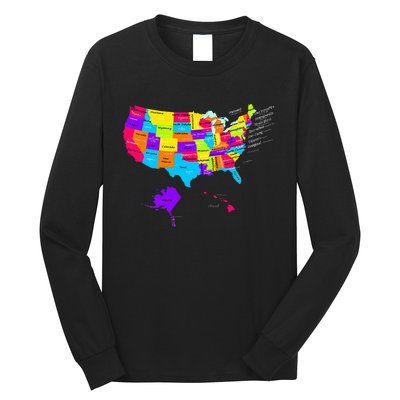 United States Map With States And Capital Cities Long Sleeve Shirt