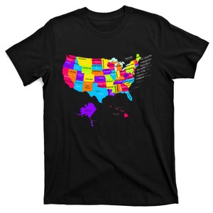 United States Map With States And Capital Cities T-Shirt