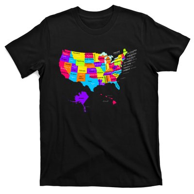 United States Map With States And Capital Cities T-Shirt