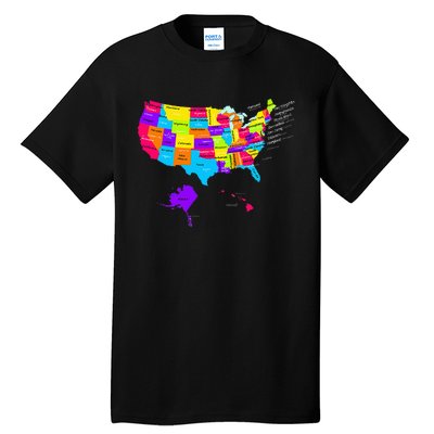 United States Map With States And Capital Cities Tall T-Shirt